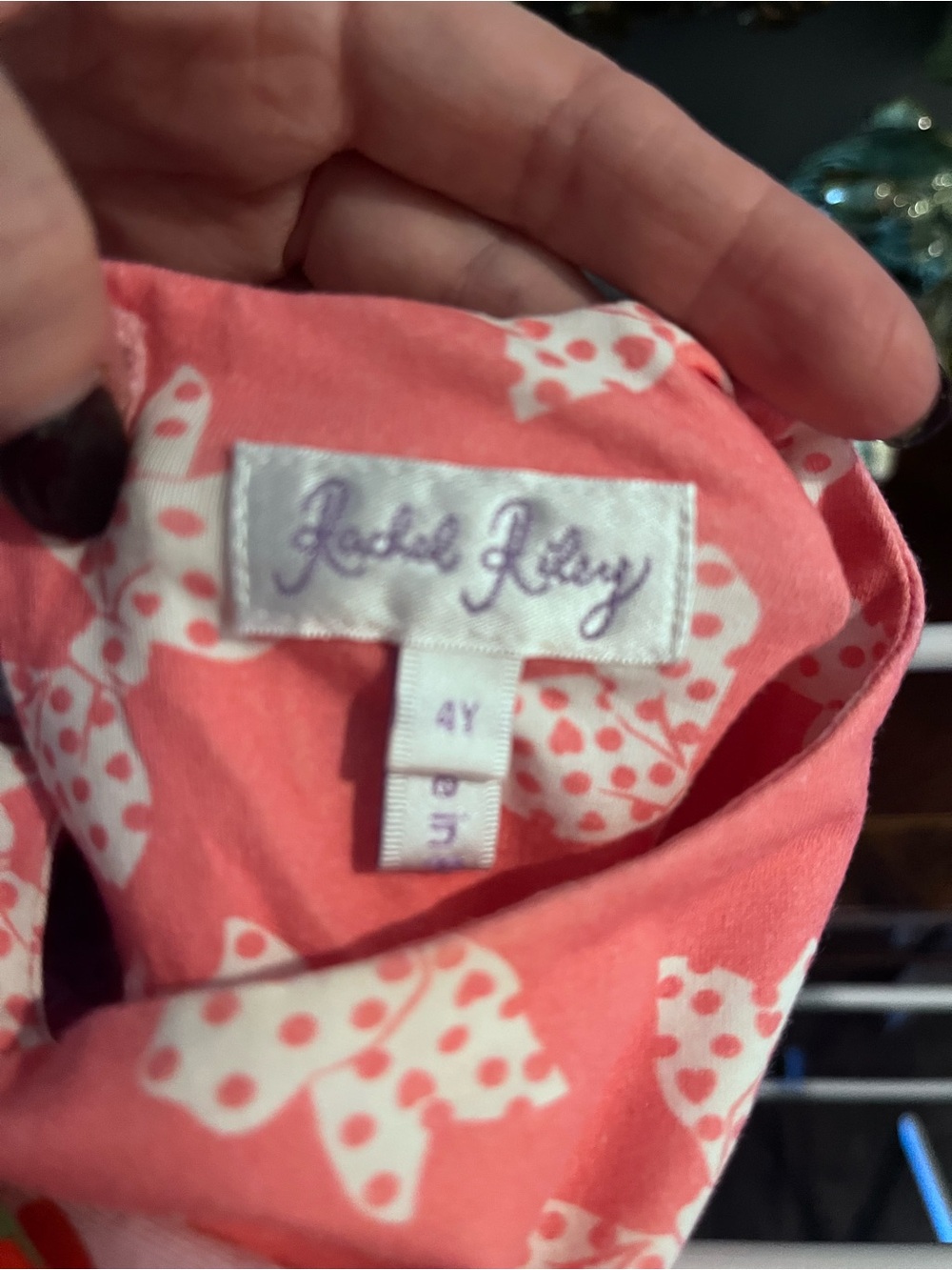 Rachel Riley Coral and White Bow Print Dress